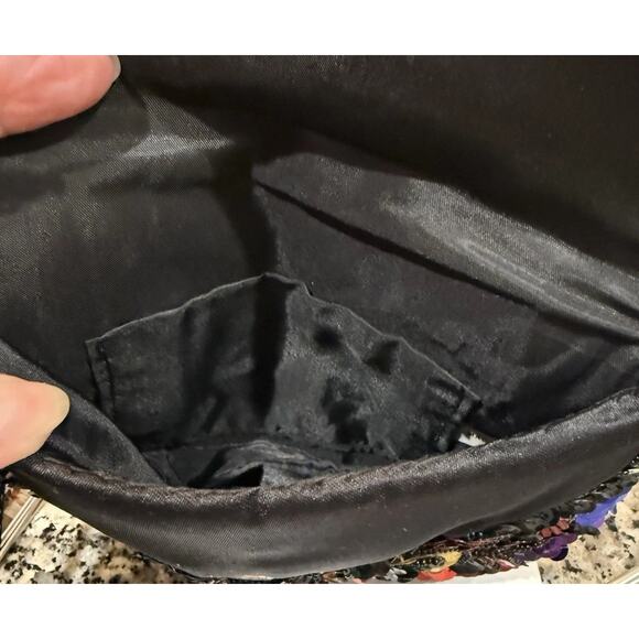 Vintage Multicolor Sequin Clutch Purse 8” Evening Bag Black Cord Strap Preowned - Picture 5 of 8